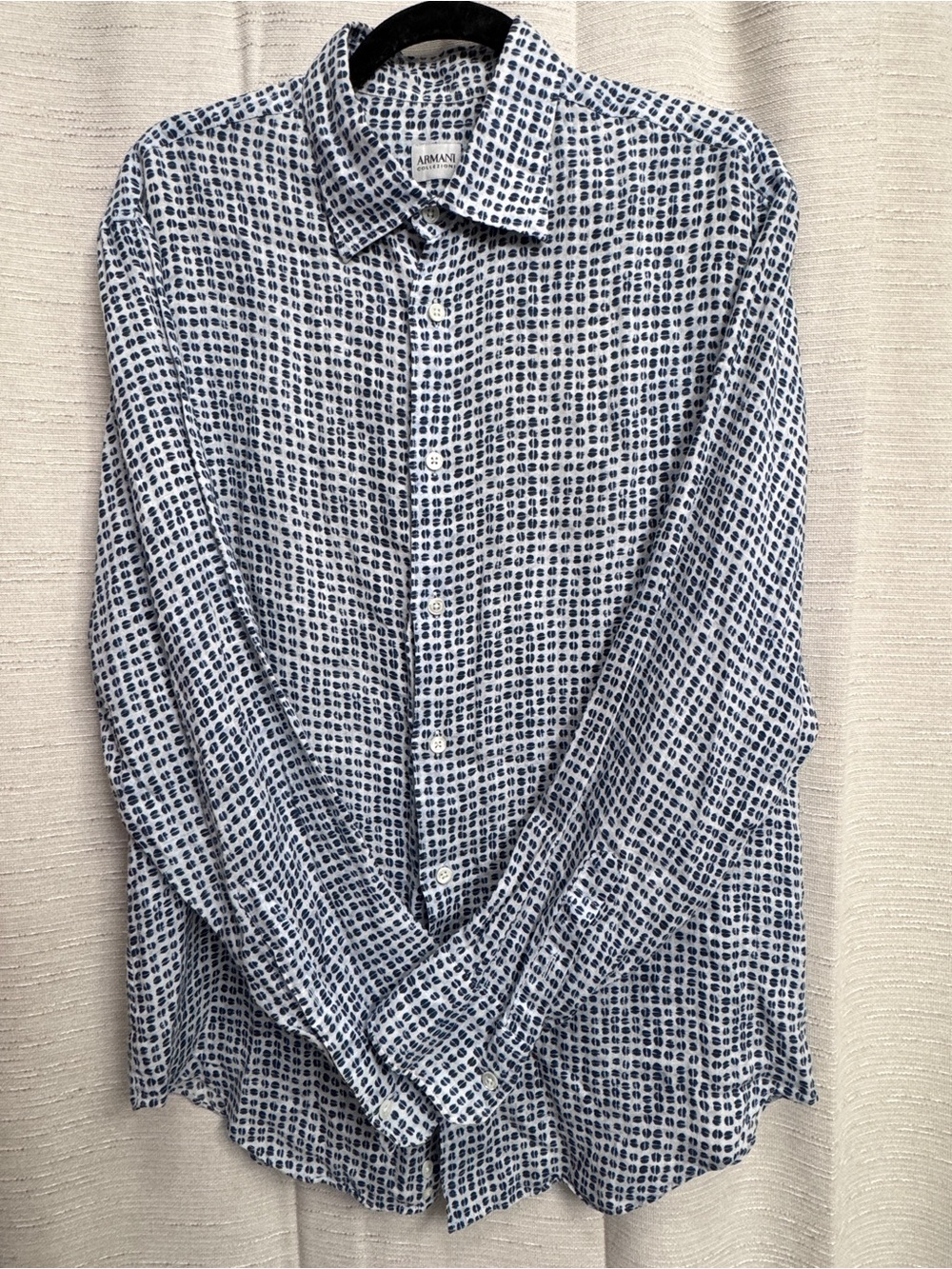 Armani Collezioni Navy and White Geometric Button-Down Shirt